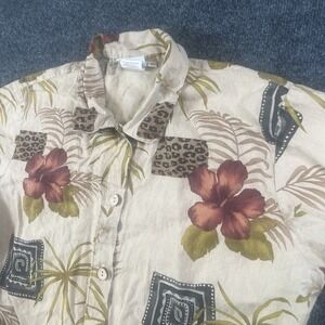 VTG Hot Cotton Marc Ware Sz L Linen Blend Hawaiian Tropical SS shirt Made in USA